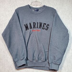 Marines Sweatshirt Mens Medium Gray Fleece Lined MV Sport Semper Fidelis Vintage